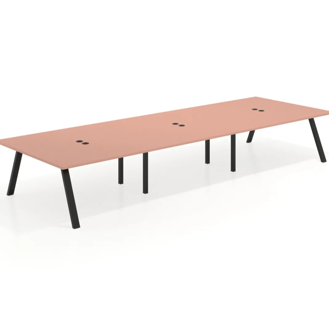 Mesa de oficina coworking triple UvePro fondo 166, cantos rectos, estructura negra