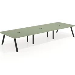 Mesa de oficina coworking triple UvePro fondo 166, cantos rectos, estructura negra