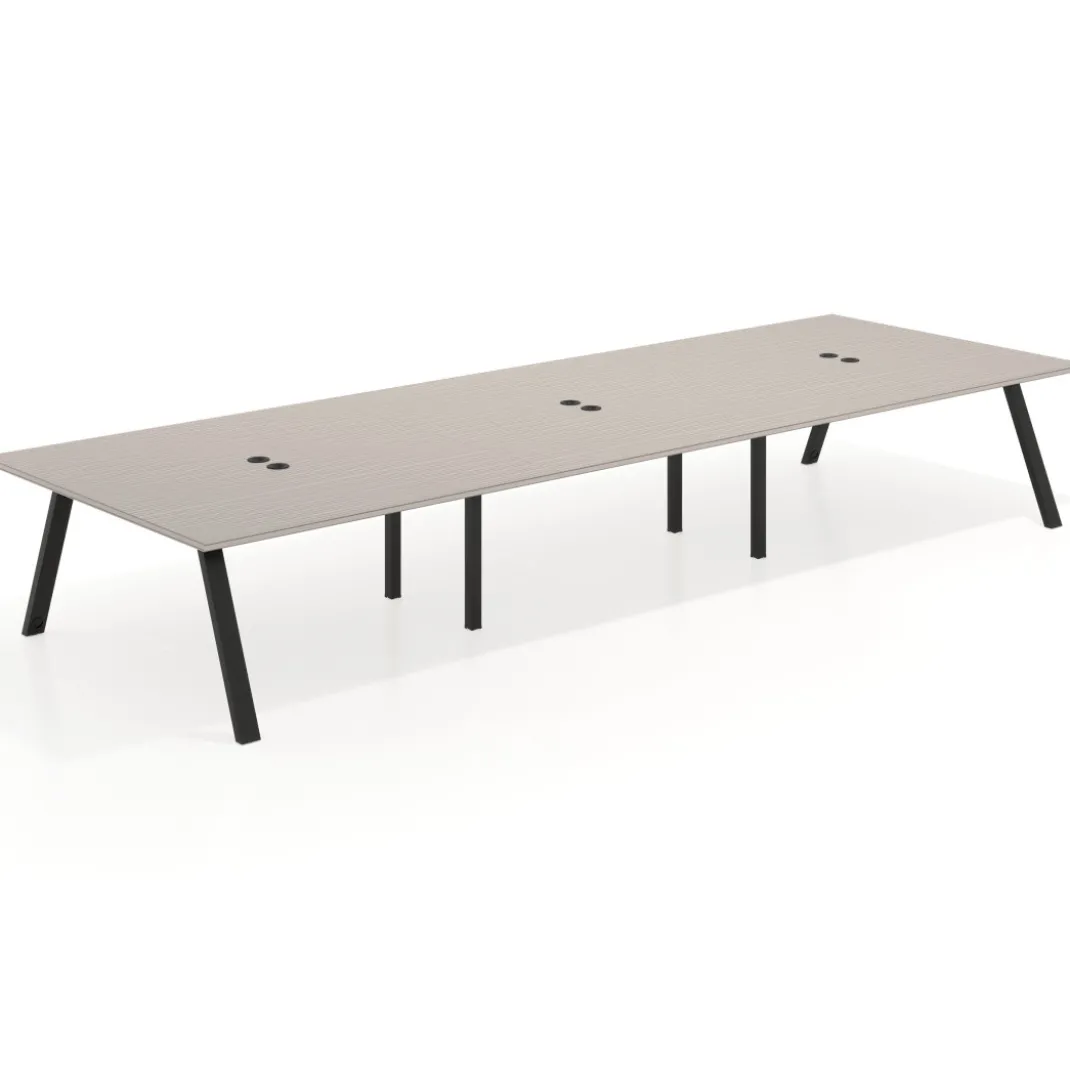 Mesa de oficina coworking triple UvePro fondo 166, cantos rectos, estructura negra
