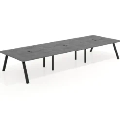 Mesa de oficina coworking triple UvePro fondo 166, cantos rectos, estructura negra