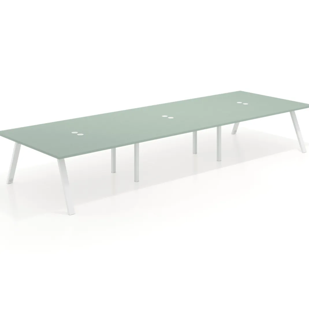 Mesa de oficina coworking triple UvePro fondo 166, cantos rectos, estructura blanca