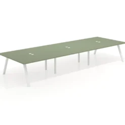 Mesa de oficina coworking triple UvePro fondo 166, cantos rectos, estructura blanca