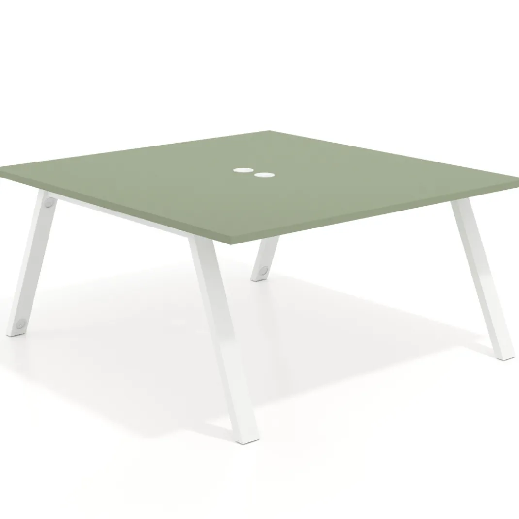 Mesa de oficina doble UvePro fondo 166, cantos rectos, estructura blanca