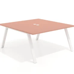Mesa de oficina doble UvePro fondo 166, cantos rectos, estructura blanca