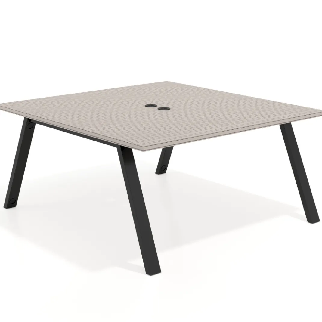 Mesa de oficina doble UvePro fondo 166, cantos rectos, estructura negra
