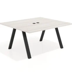 Mesa de oficina doble UvePro fondo 142, cantos rectos, estructura negra