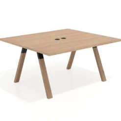 Mesa de oficina doble UvePro fondo 142, cantos rectos, estructura negra/madera