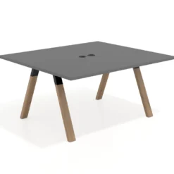 Mesa de oficina doble UvePro fondo 142, cantos rectos, estructura negra/madera