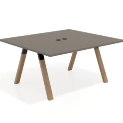 Mesa de oficina doble UvePro fondo 142, cantos rectos, estructura negra/madera