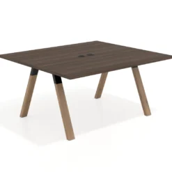 Mesa de oficina doble UvePro fondo 142, cantos rectos, estructura negra/madera