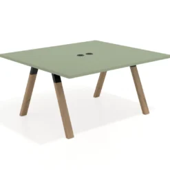 Mesa de oficina doble UvePro fondo 142, cantos rectos, estructura negra/madera