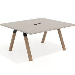 Mesa de oficina doble UvePro fondo 142, cantos rectos, estructura negra/madera