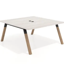 Mesa de oficina doble UvePro fondo 166, cantos rectos, estructura negra/madera