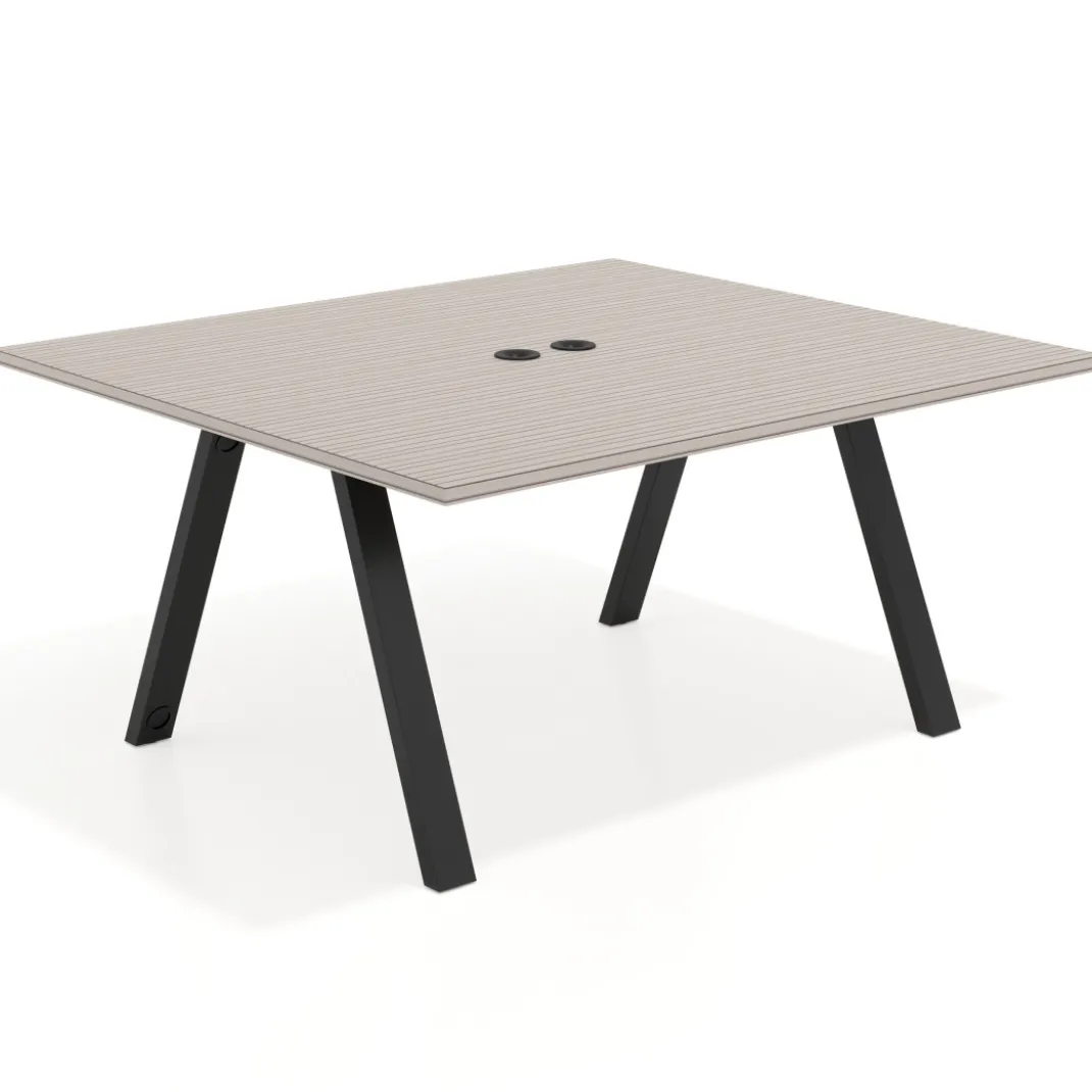 Mesa de oficina doble UvePro fondo 142, cantos rectos, estructura negra