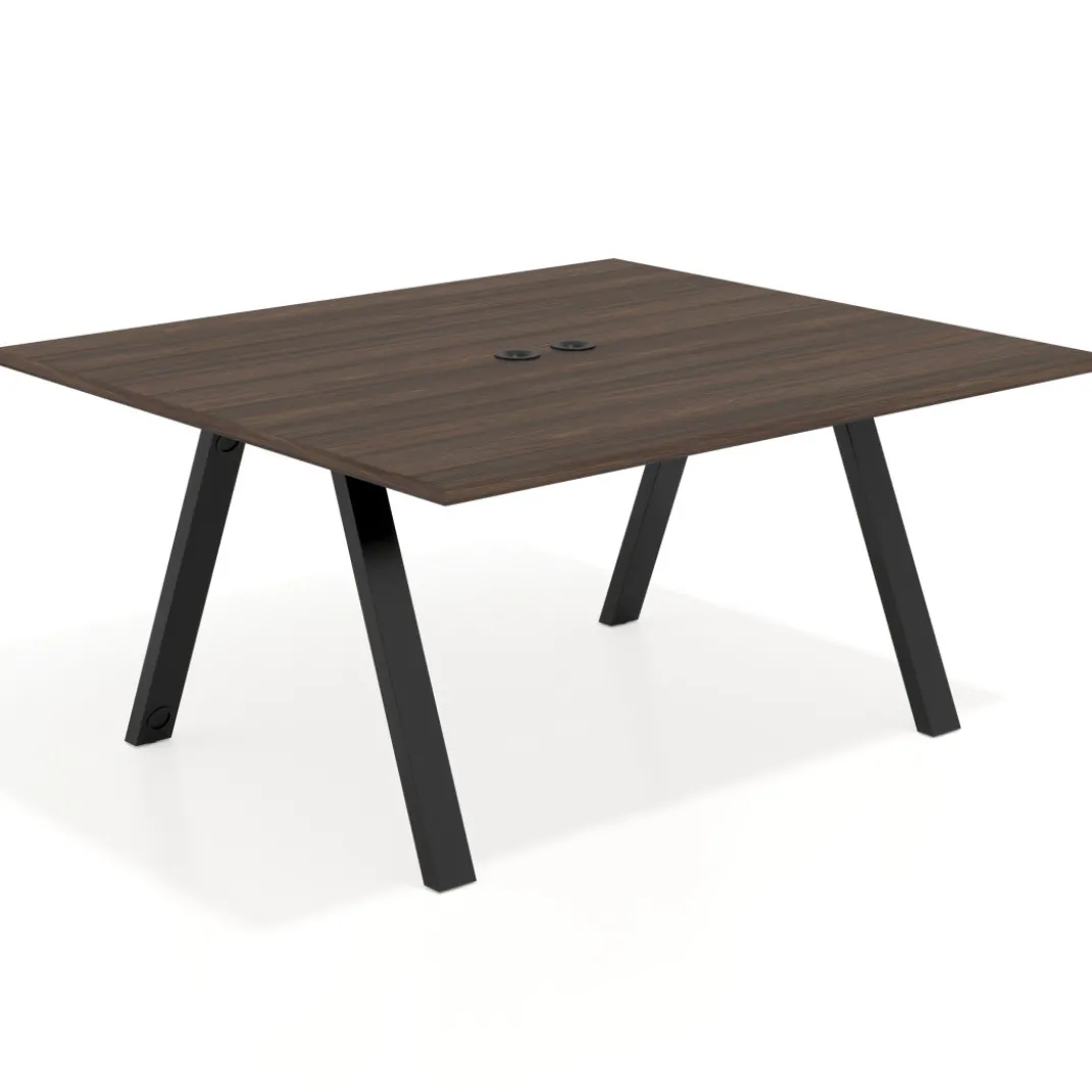 Mesa de oficina doble UvePro fondo 142, cantos rectos, estructura negra