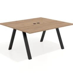 Mesa de oficina doble UvePro fondo 142, cantos rectos, estructura negra