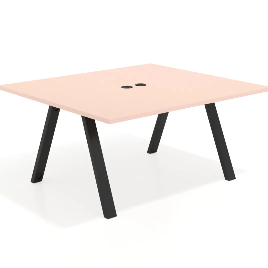 Mesa de oficina doble UvePro fondo 142, cantos rectos, estructura negra