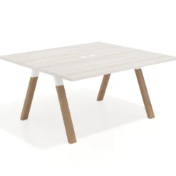 Mesa de oficina doble UvePro fondo 142, cantos rectos, estructura blanca/madera