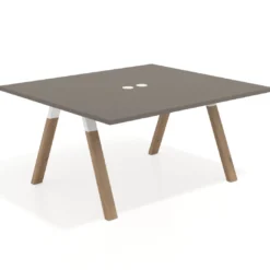 Mesa de oficina doble UvePro fondo 142, cantos rectos, estructura blanca/madera
