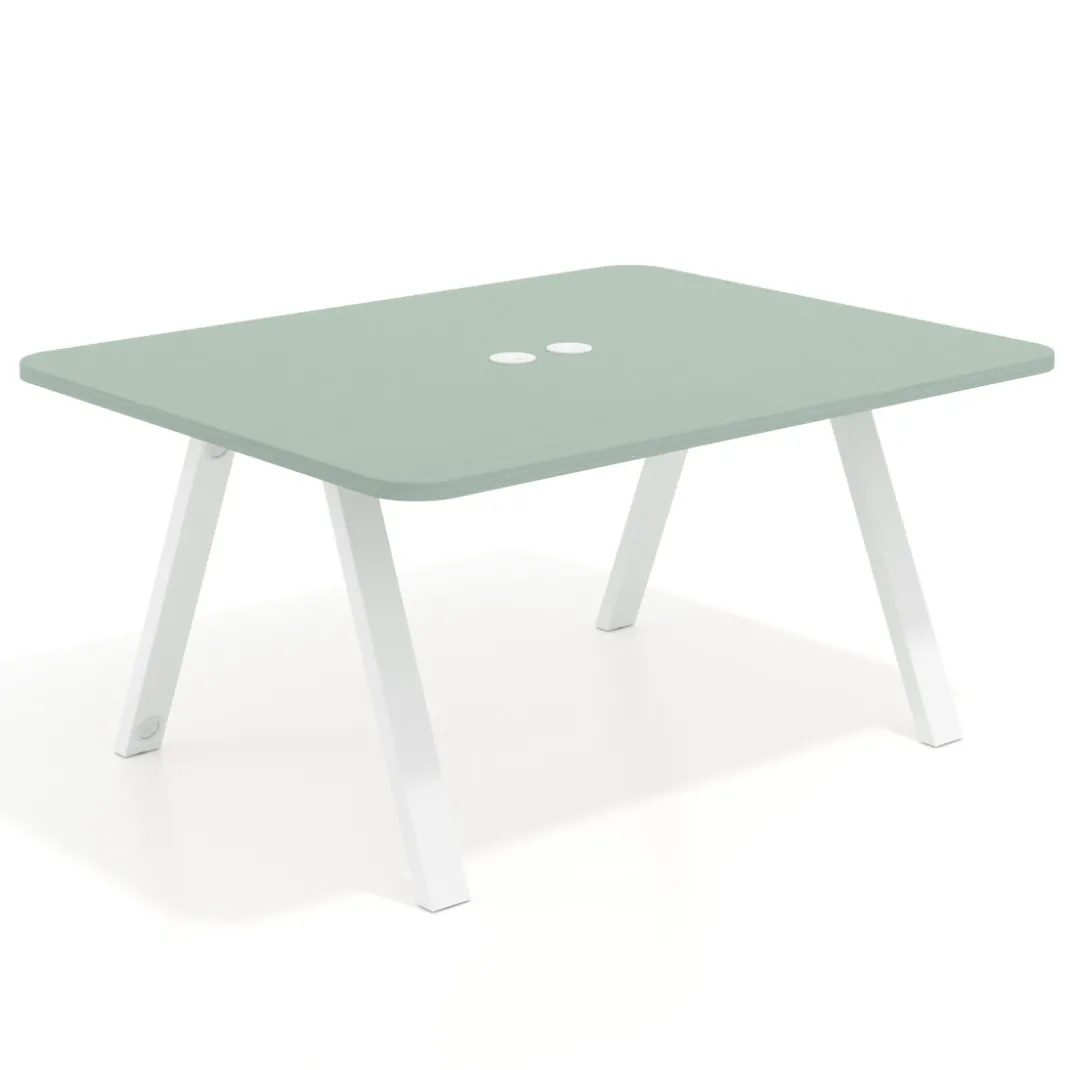 Mesa de oficina doble UvePro fondo 126, cantos redondeados, estructura blanca