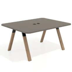 Mesa de oficina doble UvePro fondo 126, cantos redondeados, estructura negra/madera