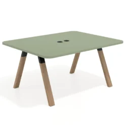 Mesa de oficina doble UvePro fondo 126, cantos redondeados, estructura negra/madera