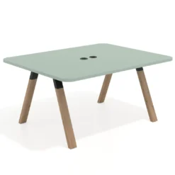 Mesa de oficina doble UvePro fondo 126, cantos redondeados, estructura negra/madera