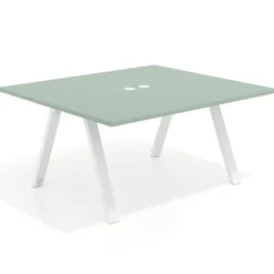 Mesa de oficina doble UvePro fondo 142, cantos rectos, estructura blanca