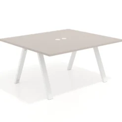 Mesa de oficina doble UvePro fondo 142, cantos rectos, estructura blanca