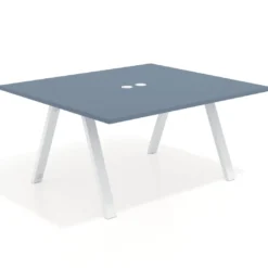 Mesa de oficina doble UvePro fondo 142, cantos rectos, estructura blanca