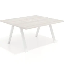 Mesa de oficina doble UvePro fondo 142, cantos rectos, estructura blanca