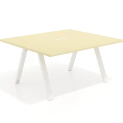 Mesa de oficina doble UvePro fondo 142, cantos rectos, estructura blanca