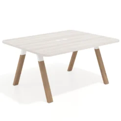 Mesa de oficina doble UvePro fondo 126, cantos redondeados, estructura blanca/madera