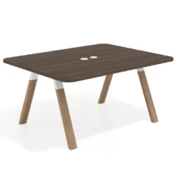 Mesa de oficina doble UvePro fondo 126, cantos redondeados, estructura blanca/madera