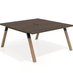 Mesa de oficina doble UvePro fondo 166, cantos rectos, estructura negra/madera