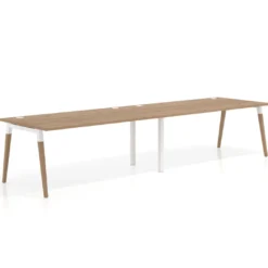 Mesa de oficina en continuidad Arki doble, patas de madera, fondo 100cm
