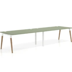 Mesa de oficina en continuidad Arki doble, patas de madera, fondo 100cm