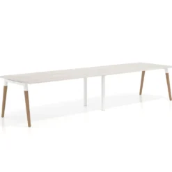Mesa de oficina en continuidad Arki doble, patas de madera, fondo 100cm