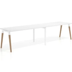 Mesa de oficina en continuidad Arki doble, patas de madera, fondo 80cm