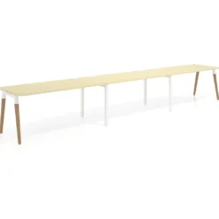 Mesa de oficina en continuidad Arki triple con bordes redondeados, fondo 80cm