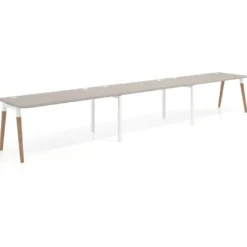 Mesa de oficina en continuidad Arki triple con bordes redondeados, fondo 80cm