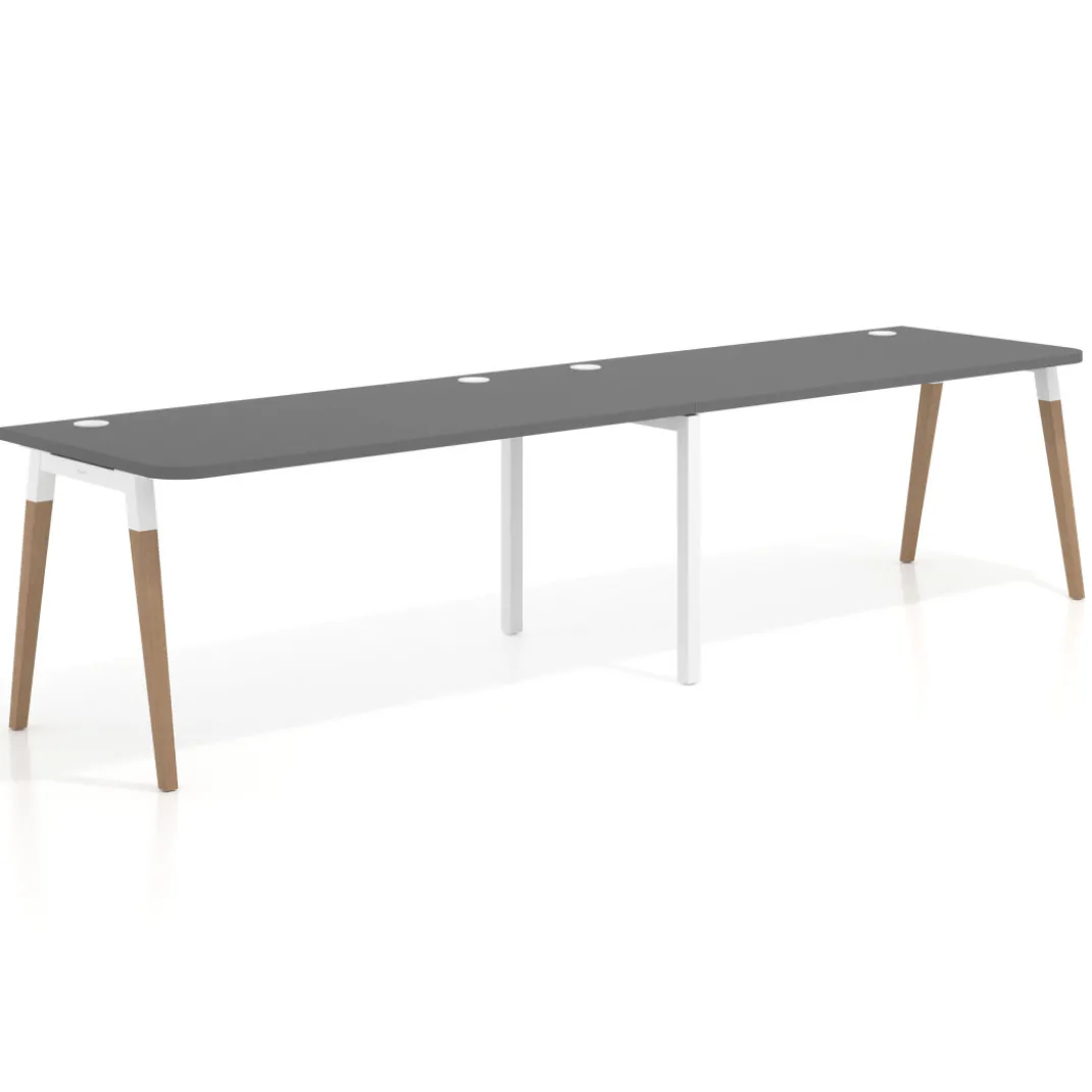 Mesa de oficina en continuidad Arki doble con bordes redondeados, fondo 80cm