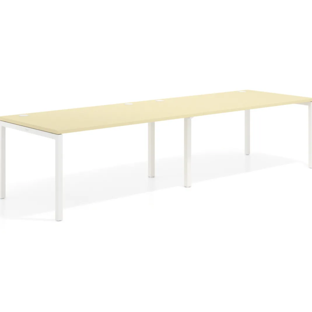 Mesa de oficina en continuidad progresiva doble Kube, fondo 100cm, estructura blanca