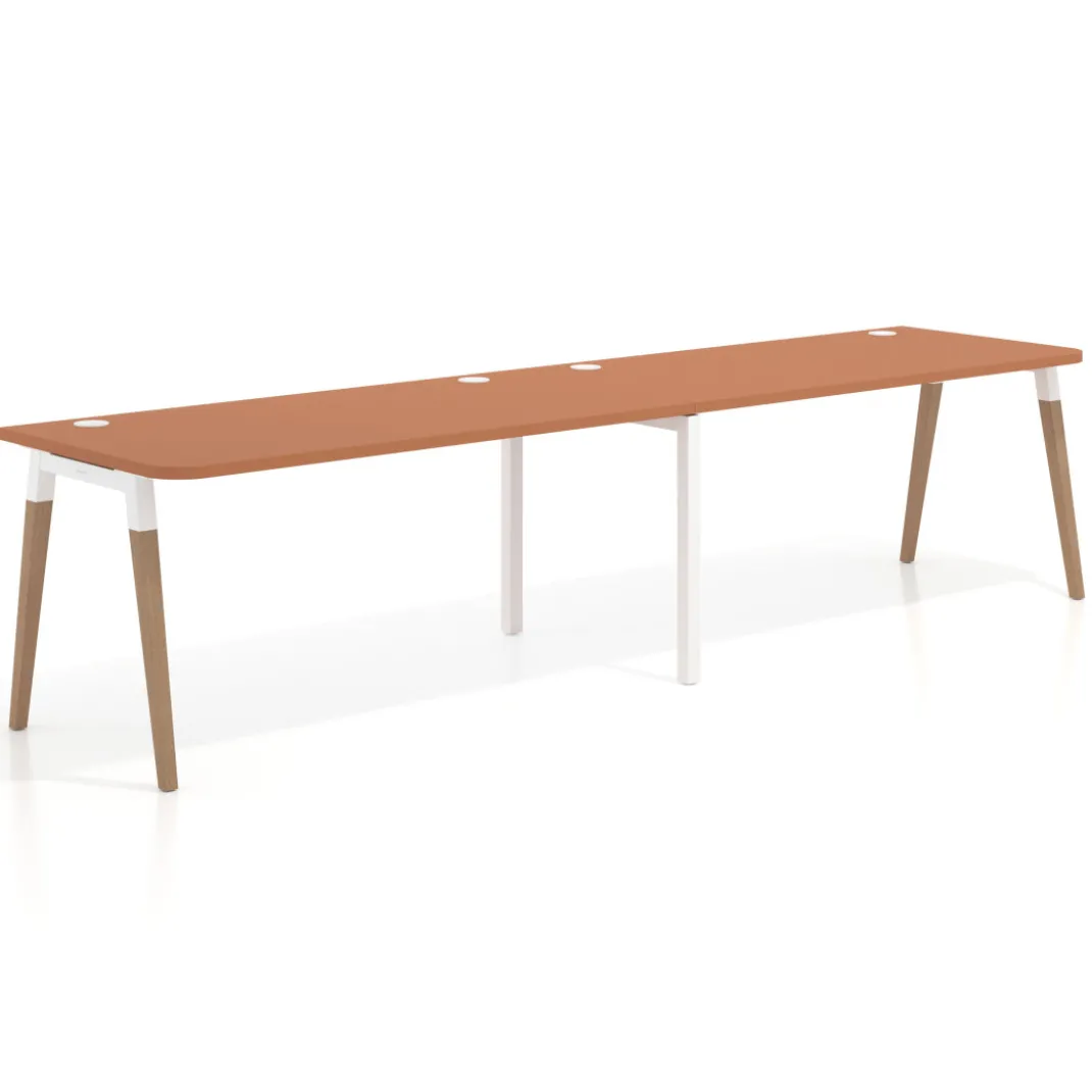 Mesa de oficina en continuidad Arki doble con bordes redondeados, fondo 80cm