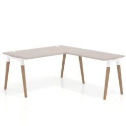 Mesa de oficina en L Arki fondo 80cm con ala, patas de madera