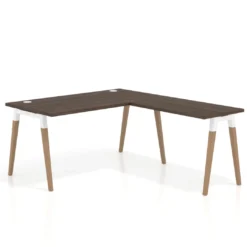 Mesa de oficina en L Arki fondo 80cm con ala, patas de madera