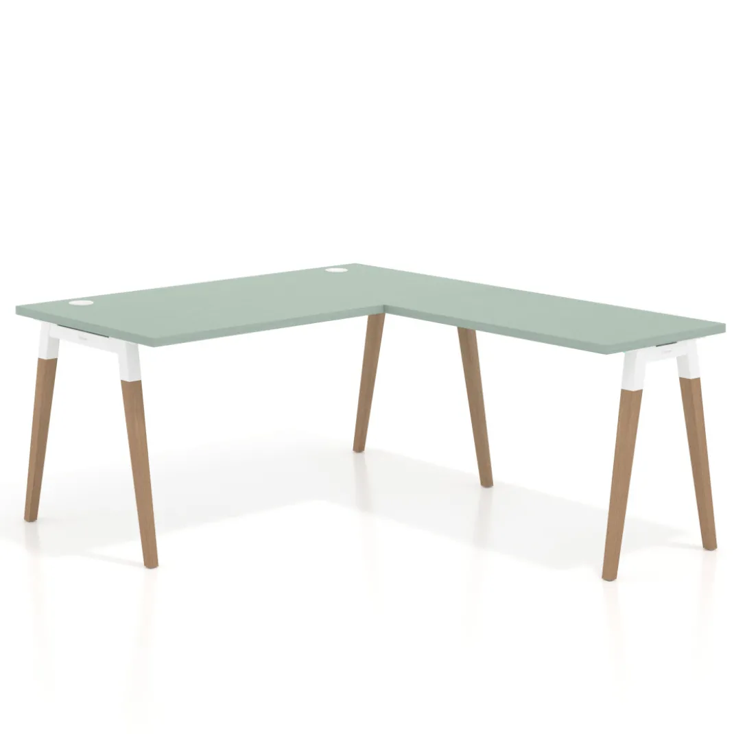 Mesa de oficina en L Arki fondo 80cm con ala, patas de madera