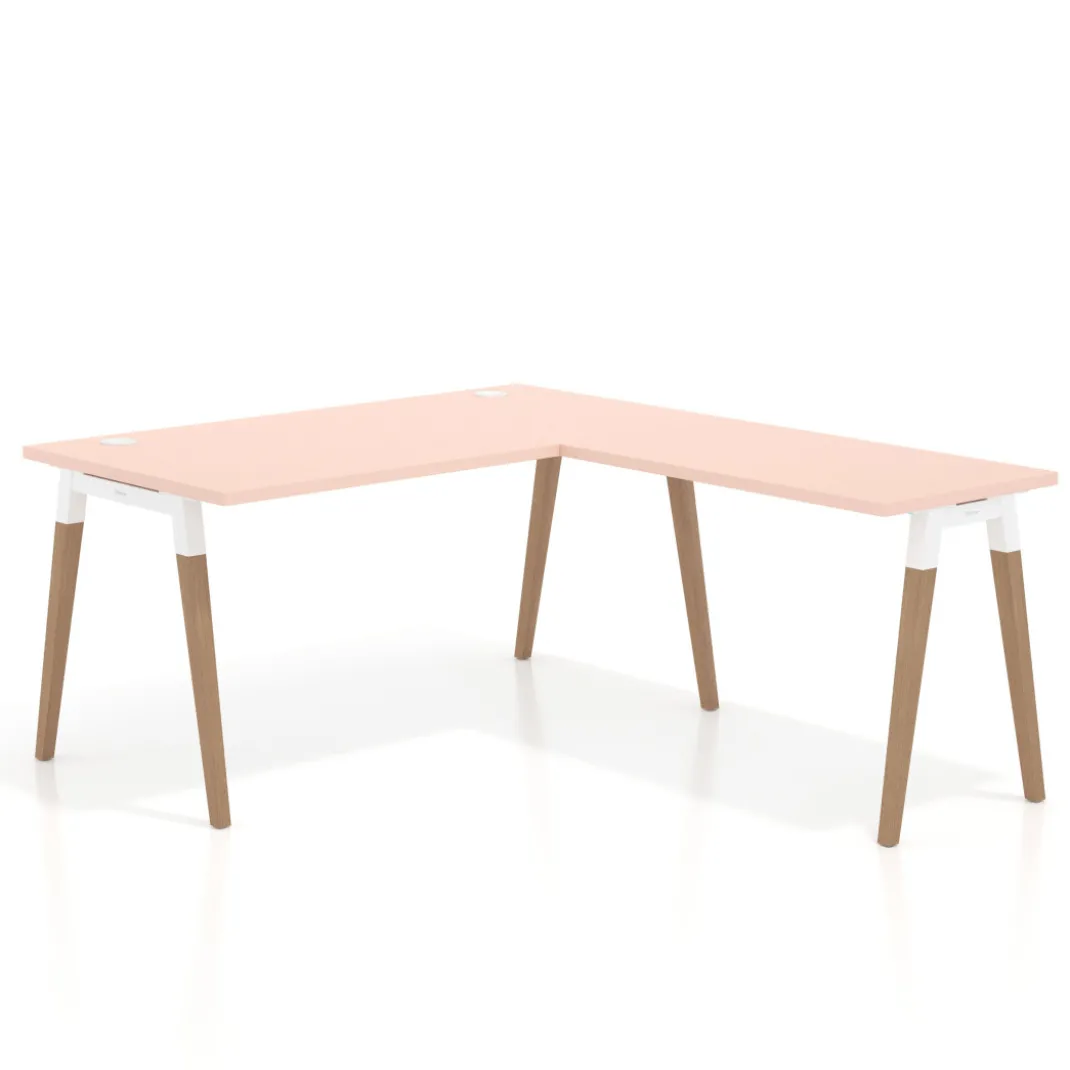 Mesa de oficina en L Arki fondo 80cm con ala, patas de madera