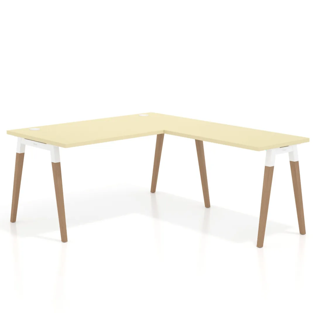 Mesa de oficina en L Arki fondo 80cm con ala, patas de madera