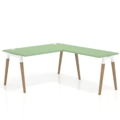 Mesa de oficina en L Arki fondo 80cm con ala, patas de madera